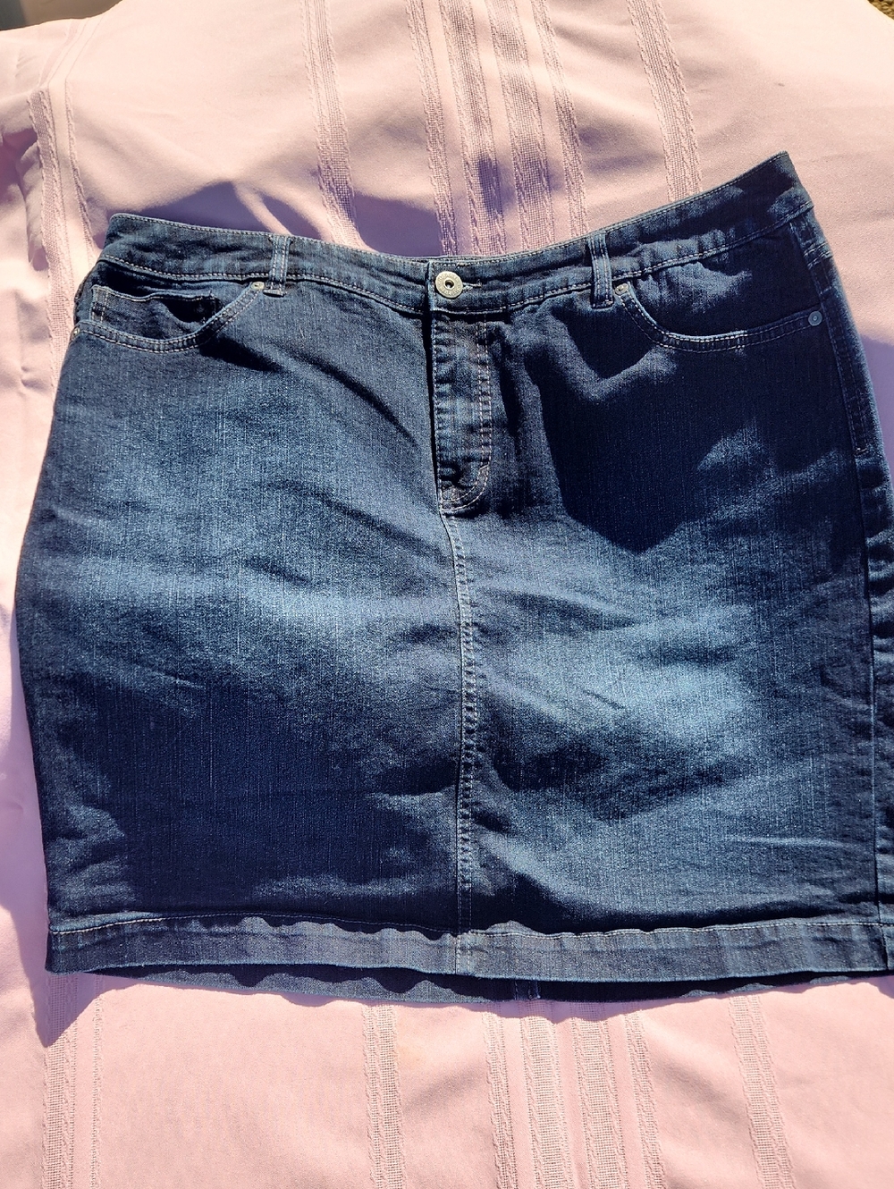 Dark Blue Denim Mini Skirt -style And Co 16w Classic Casual